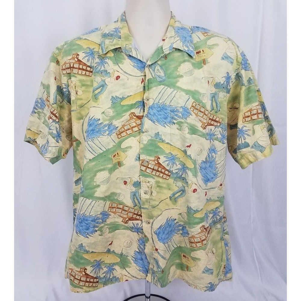 Mario Ferrari Mens Shirt Large Golf Theme Button Up‎ SS Novelty Multi Color E36